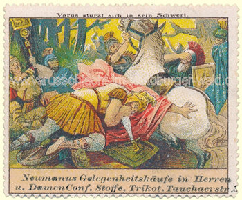 Reklamemarke "Varus stürzt sich in sein Schwert" (um 1920): 54,4 KB